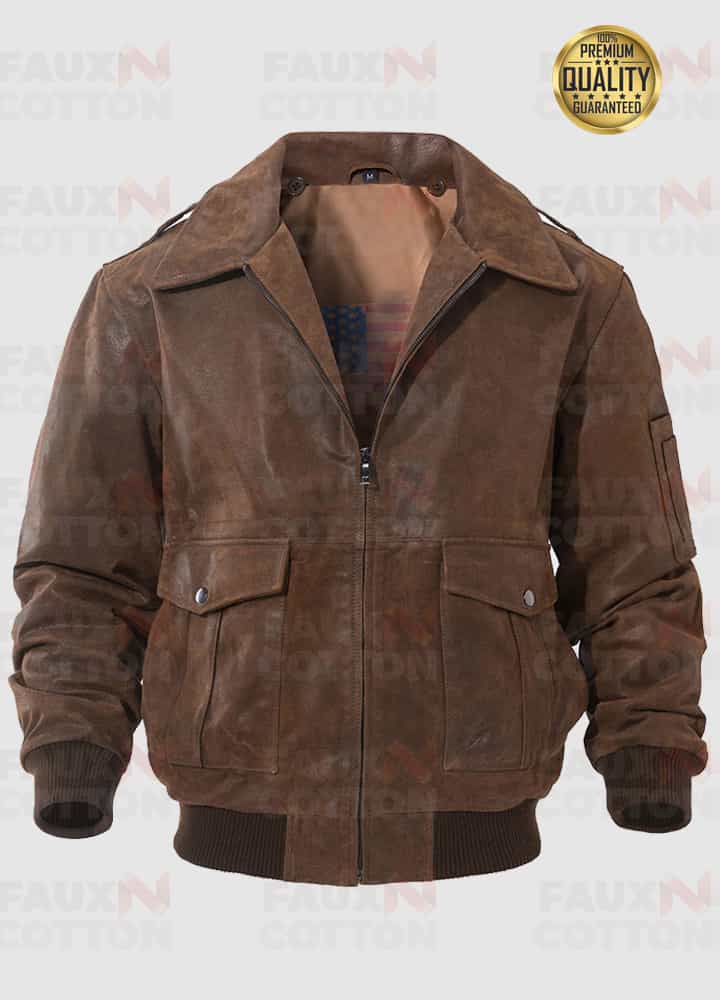 Mens Flavor US Flag Leather Bomber Jacket